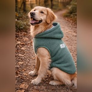 Life Is Good Sherpa Dog Hoodie Jacket – Sage Green – Medium – Cozy Winter Coat